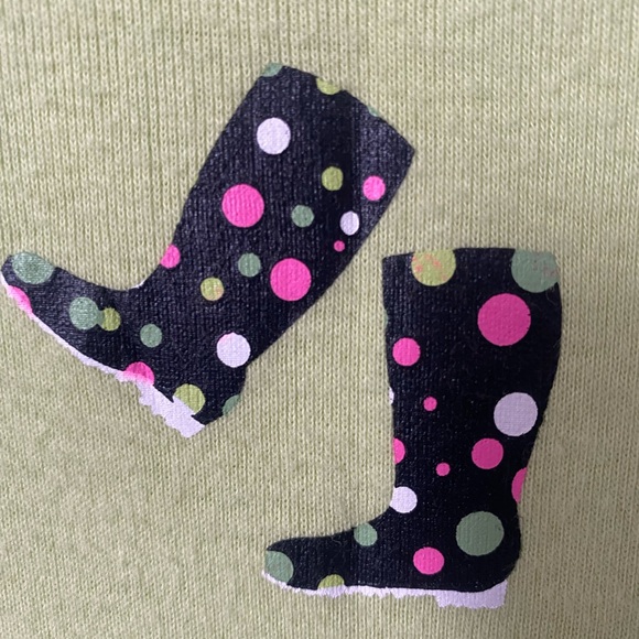 HUE Lime Green Tee Accented with Pink and Black Polka Dot Boot Appliqué - Picture 5 of 7